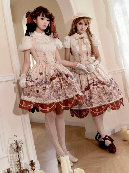 アンダーバスト、ボーンウエスト、サーカスアニマル柄、ロリータジャンパースカート、ショートバージョン