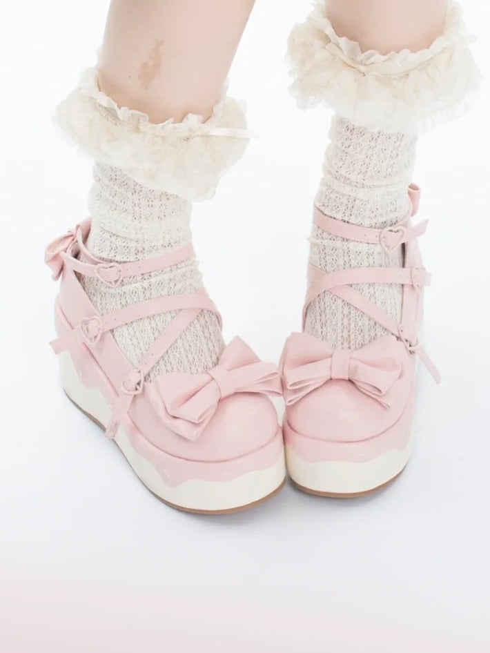 Crisscross PU Design Lolita Platforms - Pink Sweet