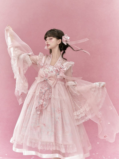 Floral Pink Hanfu Scarf with Charming Design - Yimu Walnut