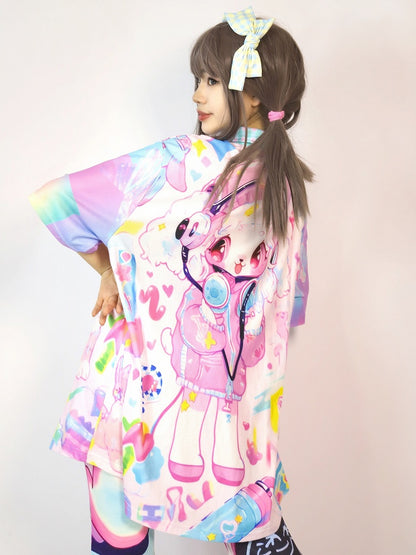 Plaid Blue Shirt Cartoon Print Pattern Light