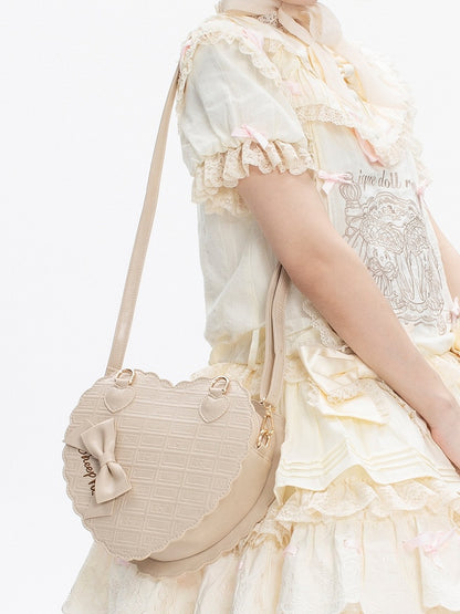 Chocolate Bag Lolita Motif Ash Gray Bow Heart-shaped in Sweet 3-Way Accents PU