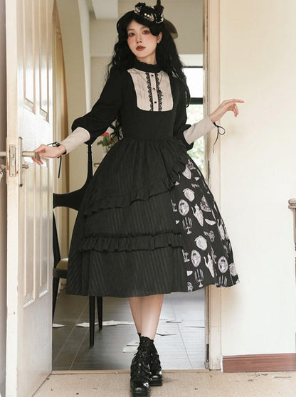 サスペンダースカート + エレガントなプジブラウスプリントデザインオリジナルKula