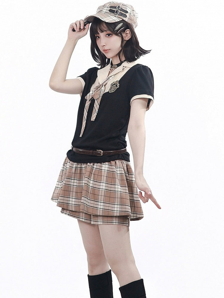 Preppy Style Yellow Plaid Skort - PINK SAVIOR
