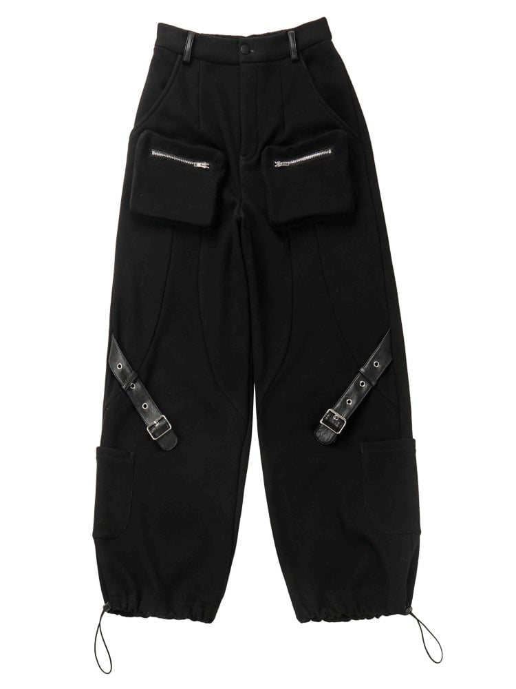 Gothic Cargohose mit schwarzen Schnallen und Kordelzug am Bündchen