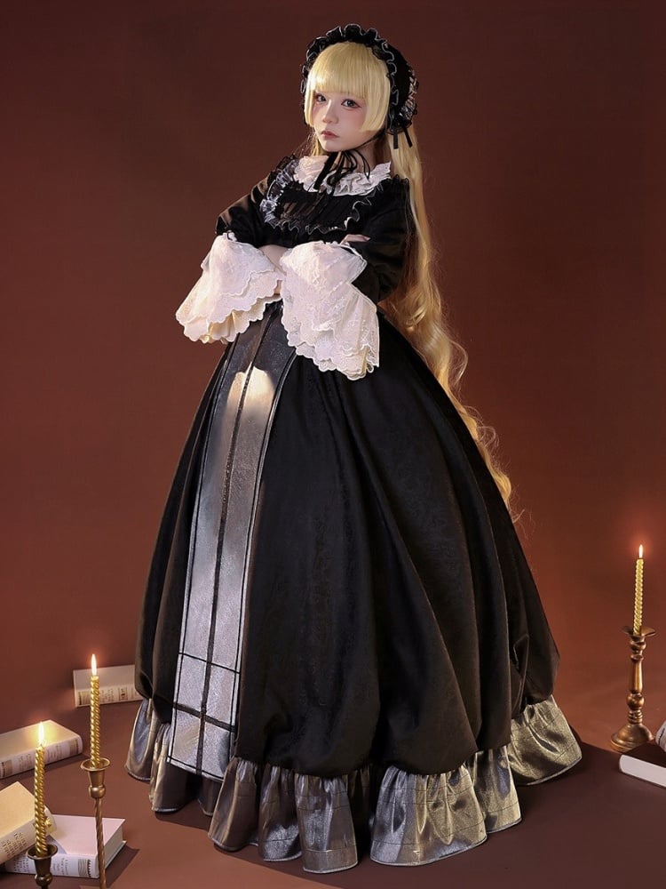 GOSICK Victorique De Blois Schwarzes Jacquardkleid im Lolita-Stil, Cosplay-Kostüm