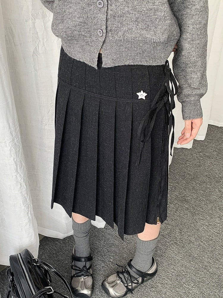 Casual Pleated A-Line Skirt with Star Decoration - Solkatt