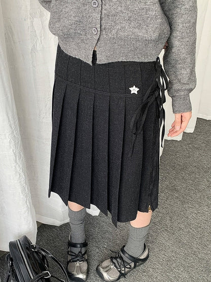 Casual Pleated A-Line Skirt with Star Decoration - Solkatt