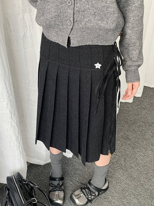 Casual Pleated A-Line Skirt with Star Decoration - Solkatt