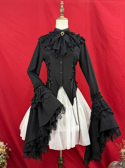 Detachable Lolita Bell with Long Extended Sleeves Black Gothic Blouse