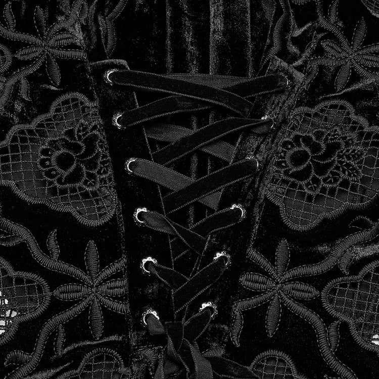 Shirt Retro Black Embroidered Velvet