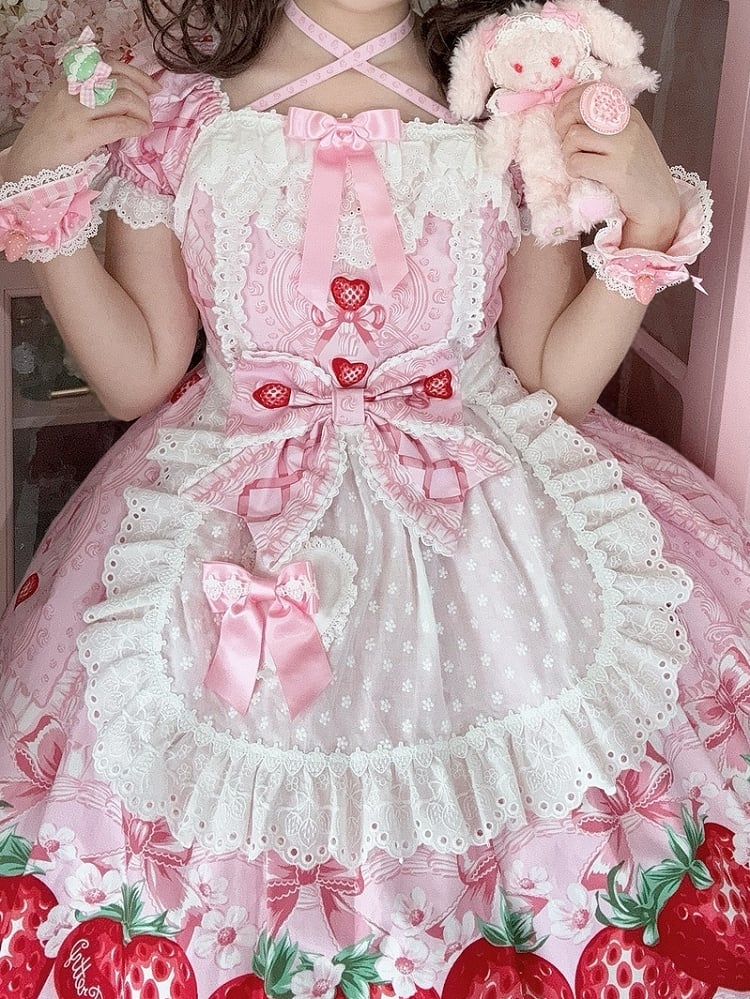 3 エプロン 水玉模様のトリム ハート カラーオプション レースアップリケ