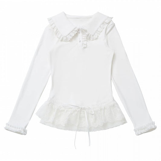 Weißes Top mit Spitzenbesatz
