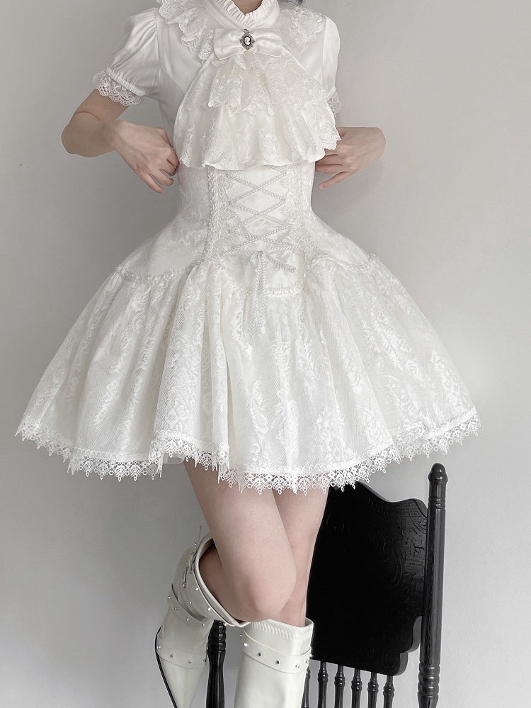 ウエストハイショートバージョンロリータゴシックスカートホワイトアンダースーパーバスト