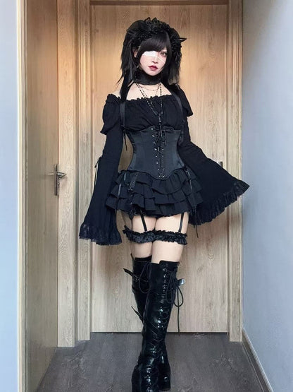 Gothic Layered Ruffled Skirt in Black - Moonveil Manuscript