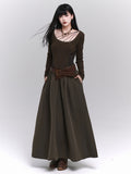 A-Line Maxi Eyelets Pockets with Coffee Dress Metallic Side Vintage