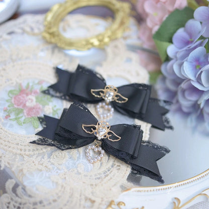 Lace 7 Colors Bowknot Hairclips Jirai Kei Charm Beaded with Heart