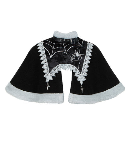 Cross Charms Spider Web Plush Neckline Cape