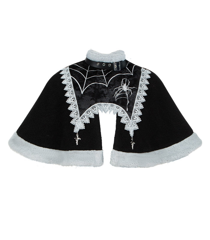 Gothic Lolita Cape with Spiderweb Pattern and Cross Charms