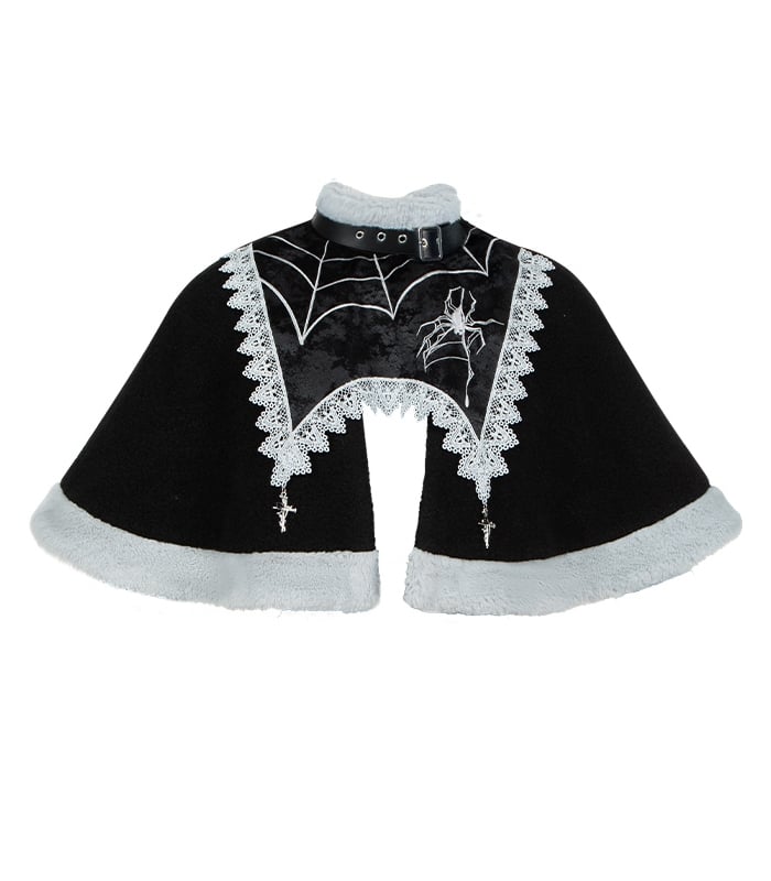 Gothic Lolita Cape with Spiderweb Embroidery and Cross Charms