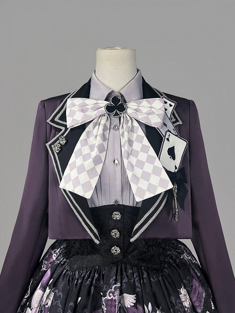 + Gothic Set Waist Skirt Bunny High Cropped Magician Coat Print Lolita Lapel Sleeveless Purple - Top