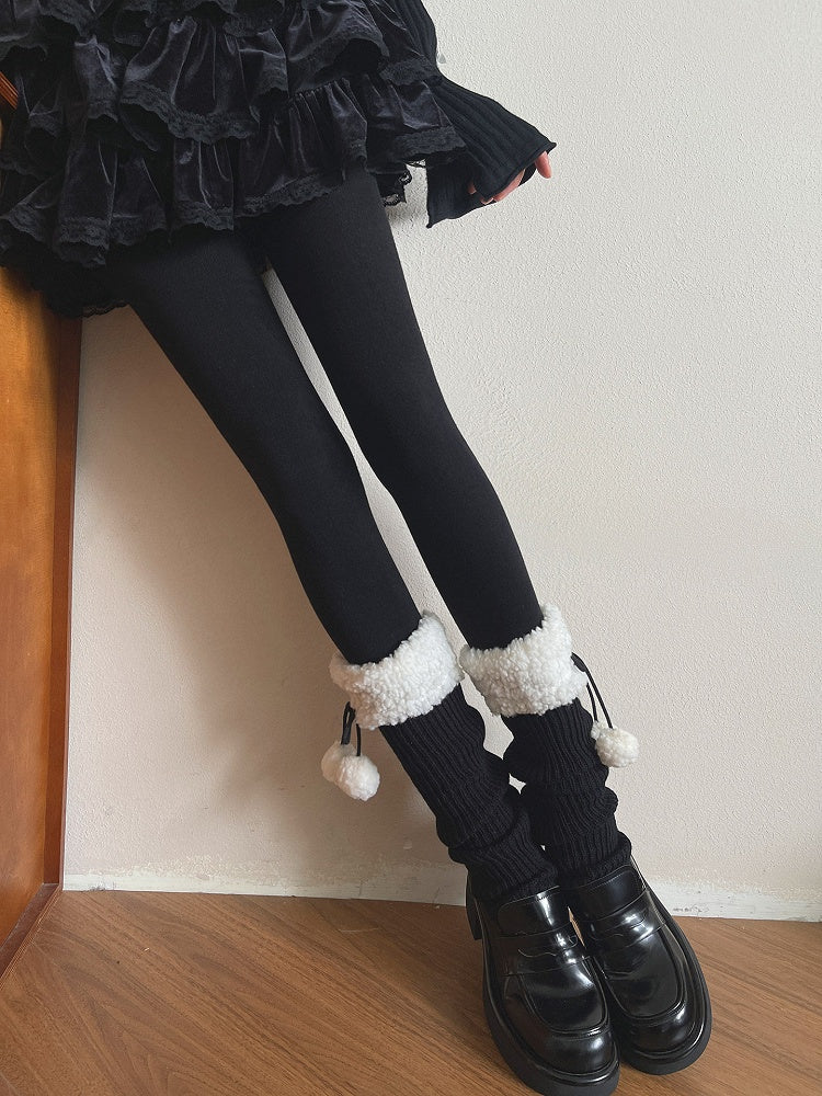 Warmers Ribbed Leg with Cuff Mid-Calf Sherpa Pom-Poms