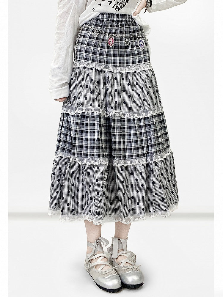 Graues Musterbesatz Polka-Dot Y2K und Rockspitze Bittersüßes Karo