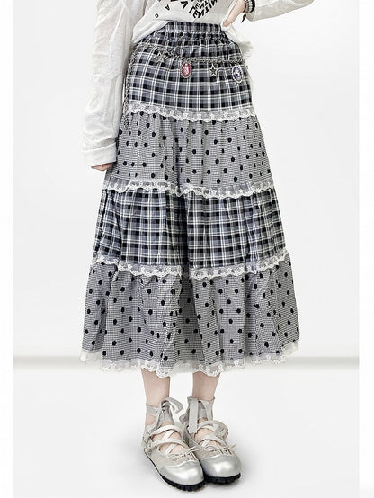 Graues Musterbesatz Polka-Dot Y2K und Rockspitze Bittersüßes Karo