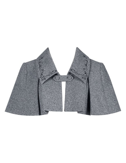 Collar Short Lolita Cape Foldover Gray Embroidered
