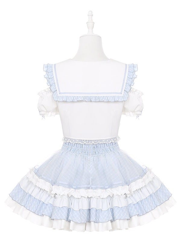 Sky Blue Tiered Ruffle Skirt with Heart Apron - Puppet Bombs