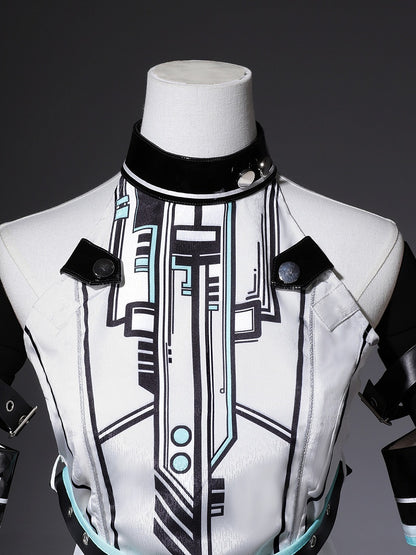 Bunny Sleeves KC Kleid Techwear Neckholder Urban Cyberpunk Weiß + Ohren