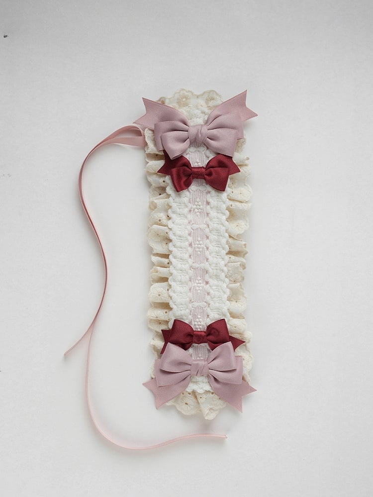 Sweet Lolita Pink Bows Ruffled Lace Trim Hairband