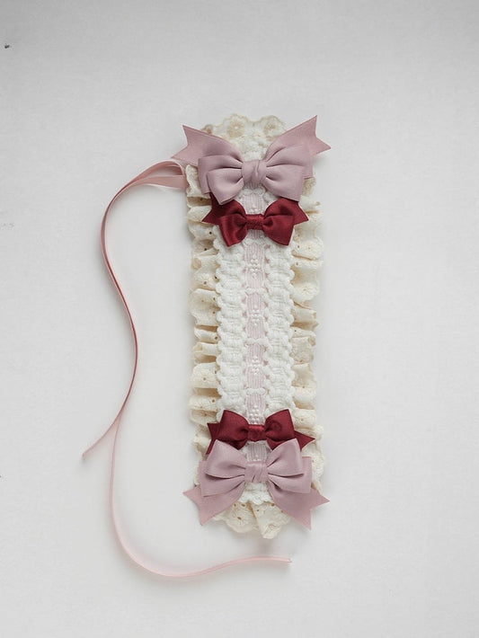 Sweet Lolita Pink Bows Ruffled Lace Trim Hairband