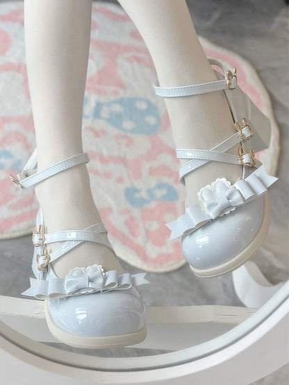 Detachable Bunny Snap Mary Design with Sweet PU Blue Crisscross Janes Bow - Lolita Themed