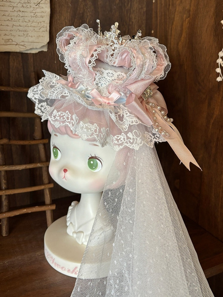 Pink and White Lolita Crown Veil - White Sugar Girl
