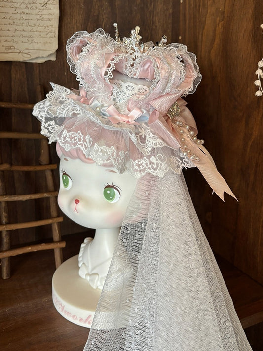 Pink and White Lolita Crown Veil - White Sugar Girl