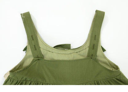 Sweet Hem Overall Dress Bowknot Ruffle with Detachable Green