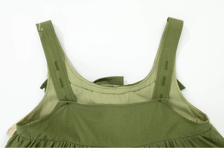 with Detachable Sweet Ruffle Green Overall Dress Hem Bowknot