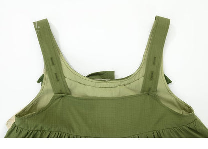 with Detachable Sweet Ruffle Green Overall Dress Hem Bowknot