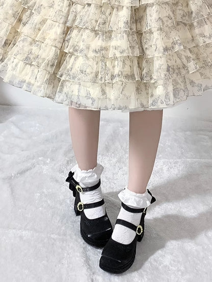 ジェーンズ デタッチャブル リリーバレー ミドルヒール メアリー ボウノット オブ エンブロイダリー ザ ブラック