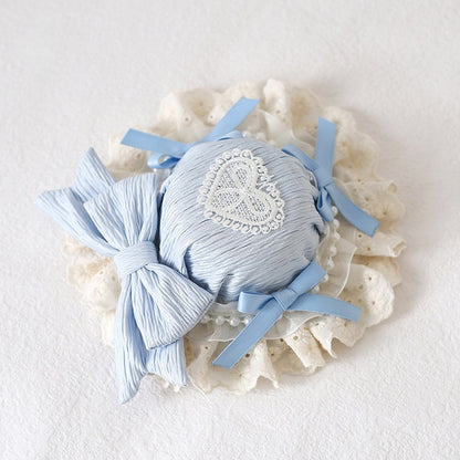 Cute Light Green Mint Beads Doll-Style Lace Pink-Purple Blue Bowknot With Mini Lolita Hat /