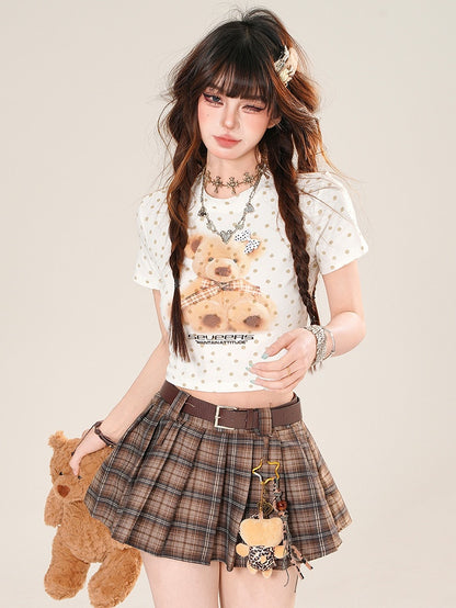 Teddy Polka-Dot Pattern Brown/White Light Kawaii Print Daily