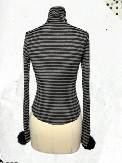 with Detachable Top Accents Pompon Neck Striped High