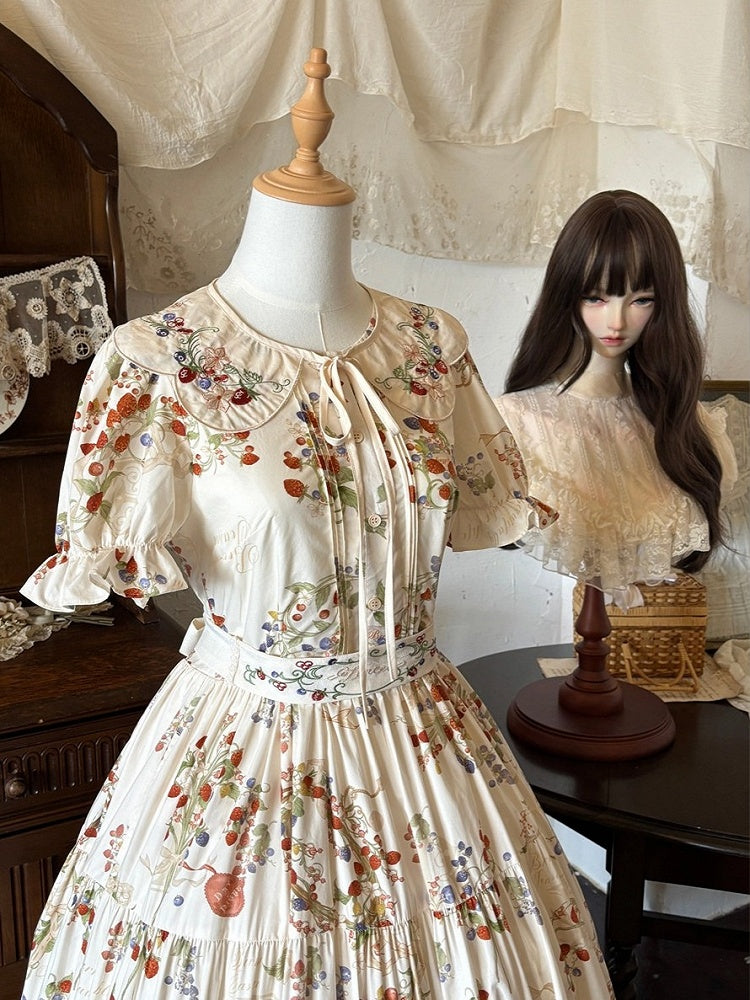 Beige A-Line Dress with Berry Embroidery and Lace Details - Zoncel