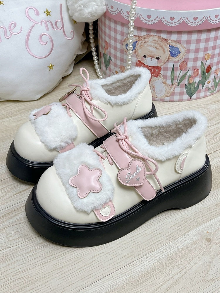 Akzente Riemendesign Winterverschlüsse Beige Star Lolita Klettverschluss Rosa Fleecefutter Sweet Heart Gemütliche Plateaus mit