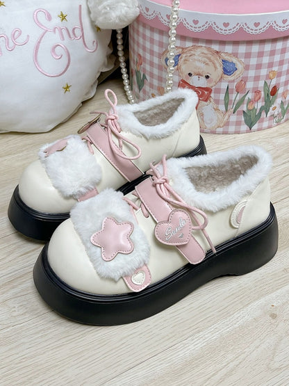 Akzente Riemendesign Winterverschlüsse Beige Star Lolita Klettverschluss Rosa Fleecefutter Sweet Heart Gemütliche Plateaus mit