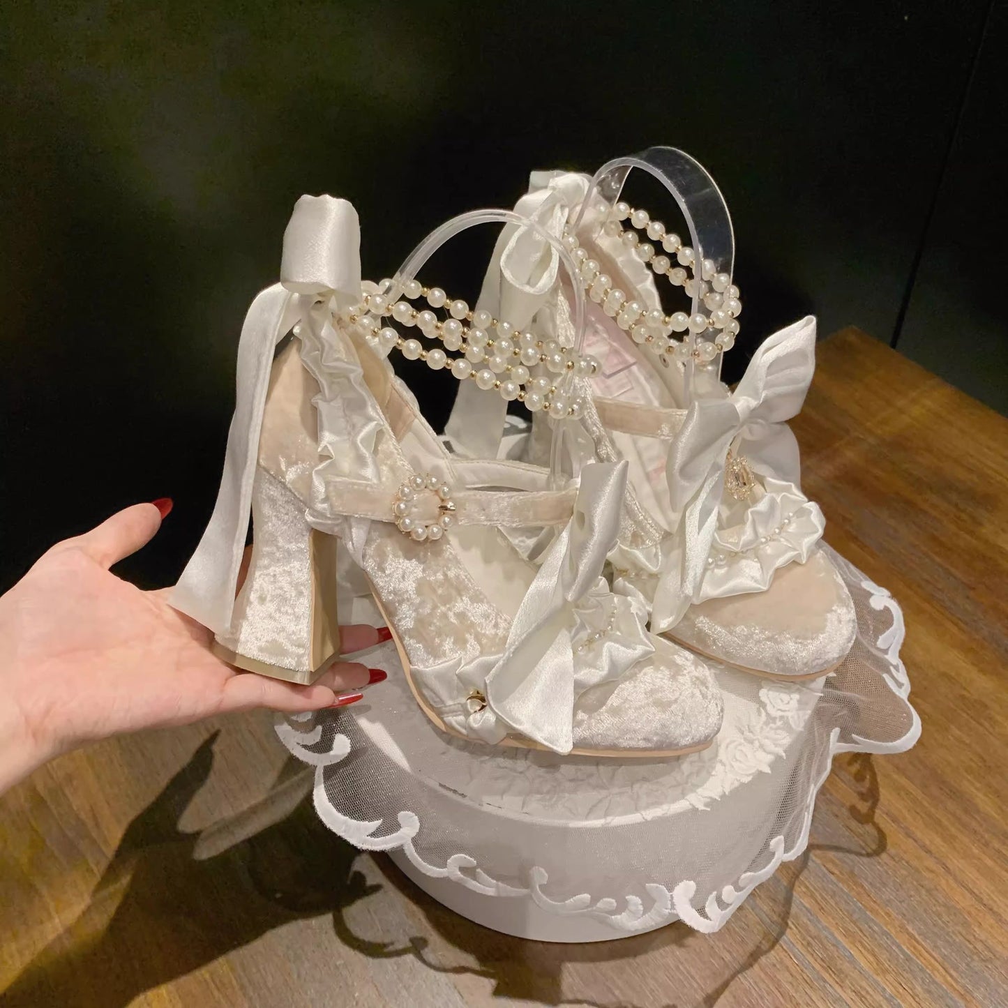 Lolita Ribbon Hymn Bridal High Heels – Elegant Vintage Wedding Lolita Shoes
