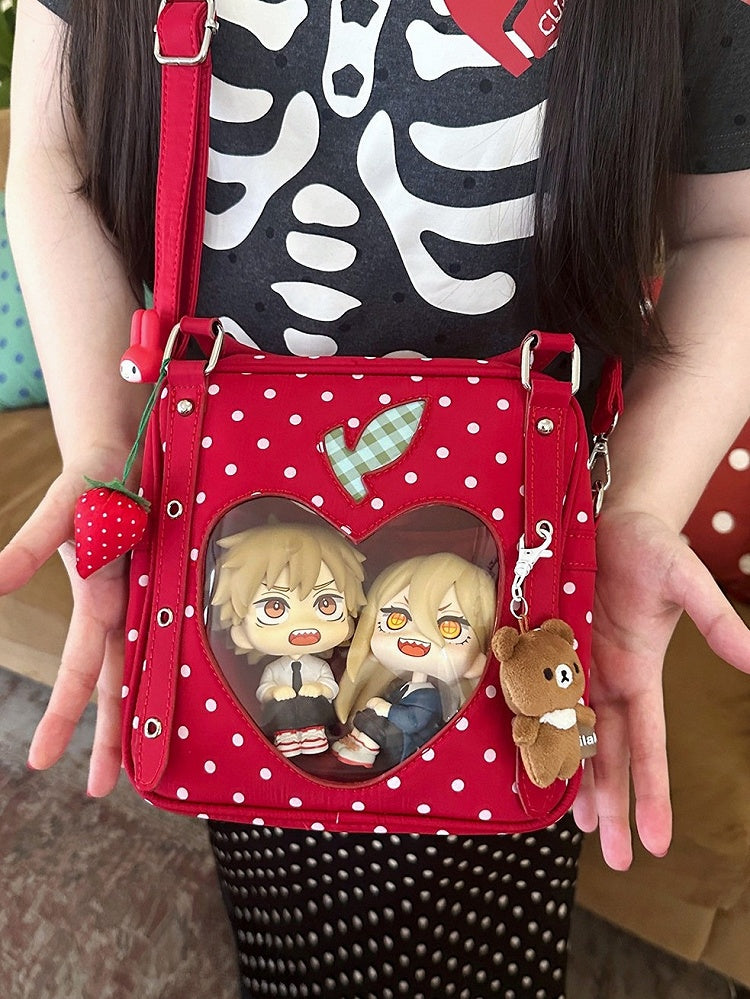 Red Heart Polka Dot Ita Bag with Double Clear Window - DRDR