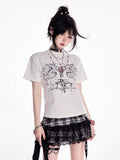 Weißes, eng anliegendes Vintage-T-Shirt mit Rundhalsausschnitt und Y2K-Print