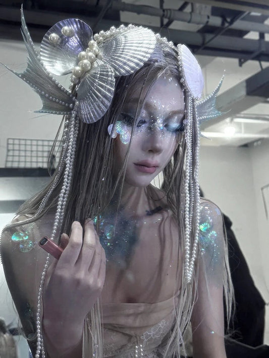 ゴスデザインのマーメイドシェルとセットのシービーズチェーンの妖​​精のヘッドピース