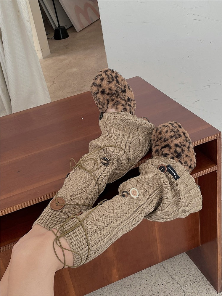 Options Knitted Decorated 4 Color Warmers Buttons Leg Lace-Up